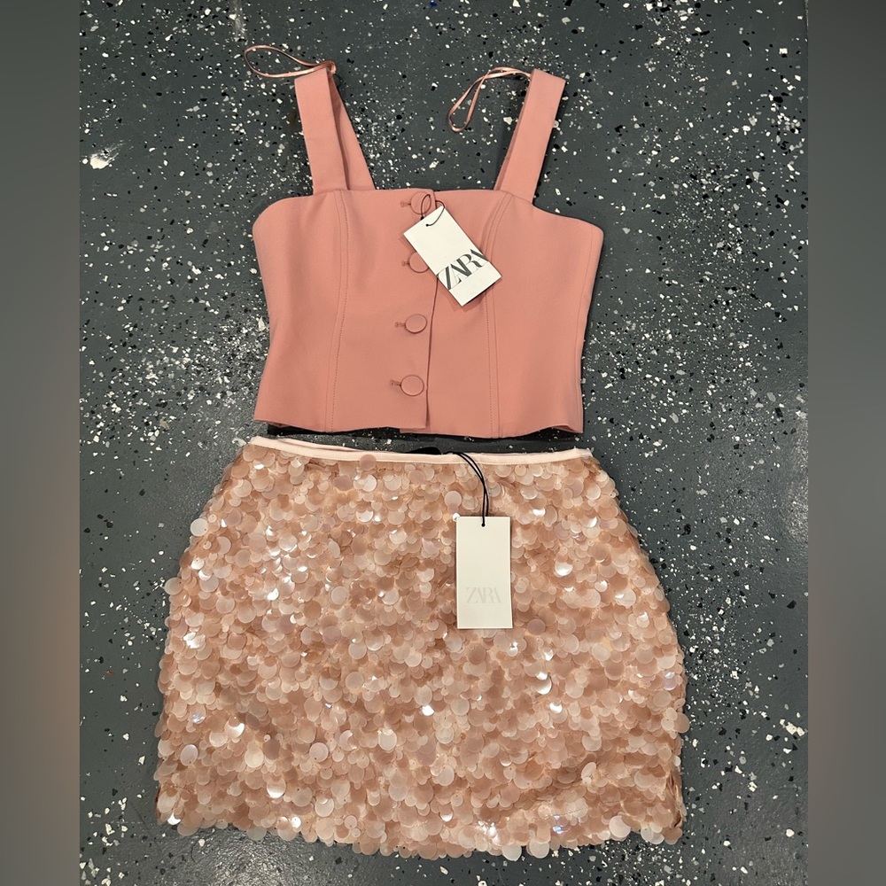 Zara Blush Sequin Skirt Set